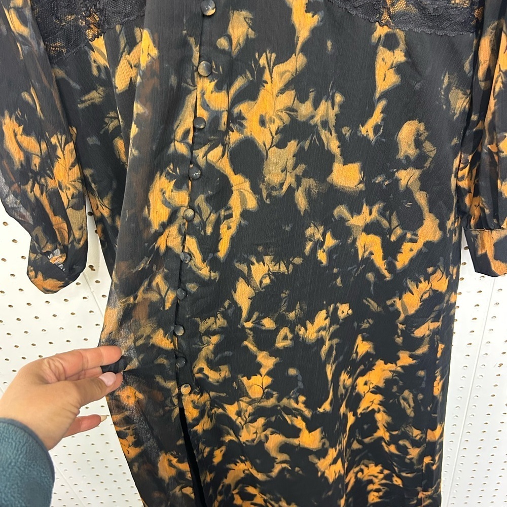 Top Shop Abstract Floral Elegant Black and Orange Maxi Dress - Picture 6 of 9